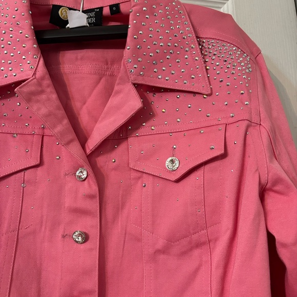Pink Studded w Rhinestone Buttons Christine Alexander Women's Jacket-Size S - Picture 2 of 7